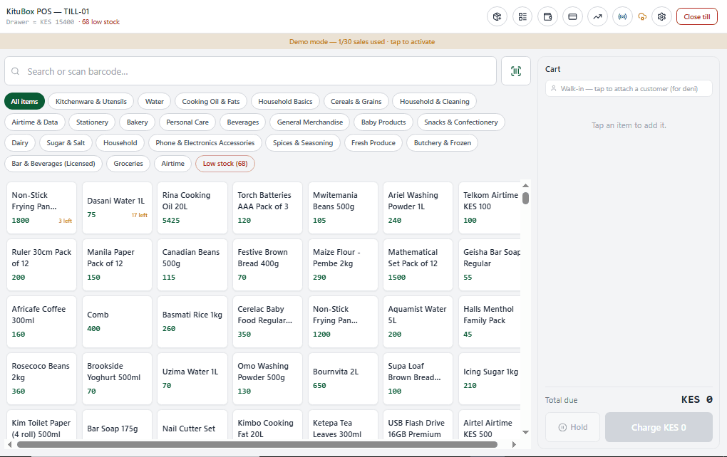 KituBox POS main screen